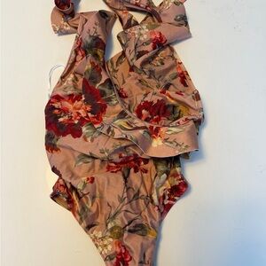 Zimmermann Cassia Frill Wrap One Piece Swimsuit in the Musk Floral